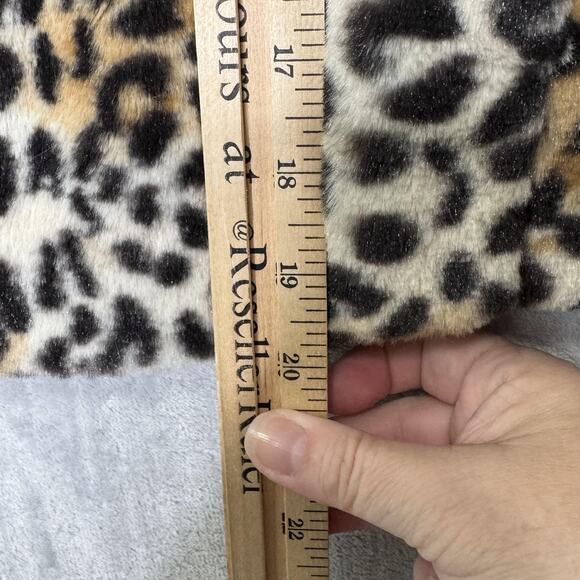 Nine West Jacket Womens Small Leopard Animal Print Faux Fur Zip Up Pockets Cozy - Picture 11 of 12